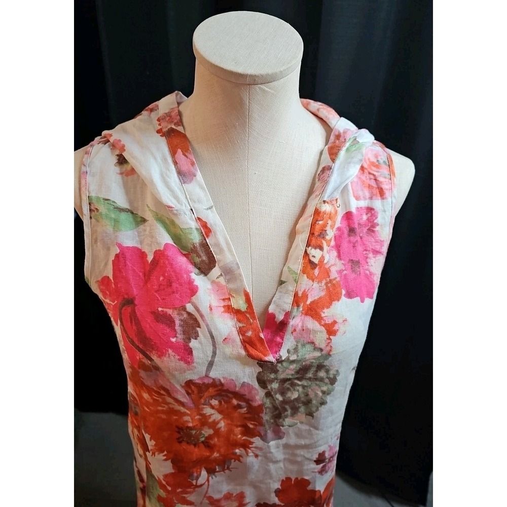 Soft Surroundings Linen Tunic Garden Party Hooded Sleeveless‎ Blouse Sz S